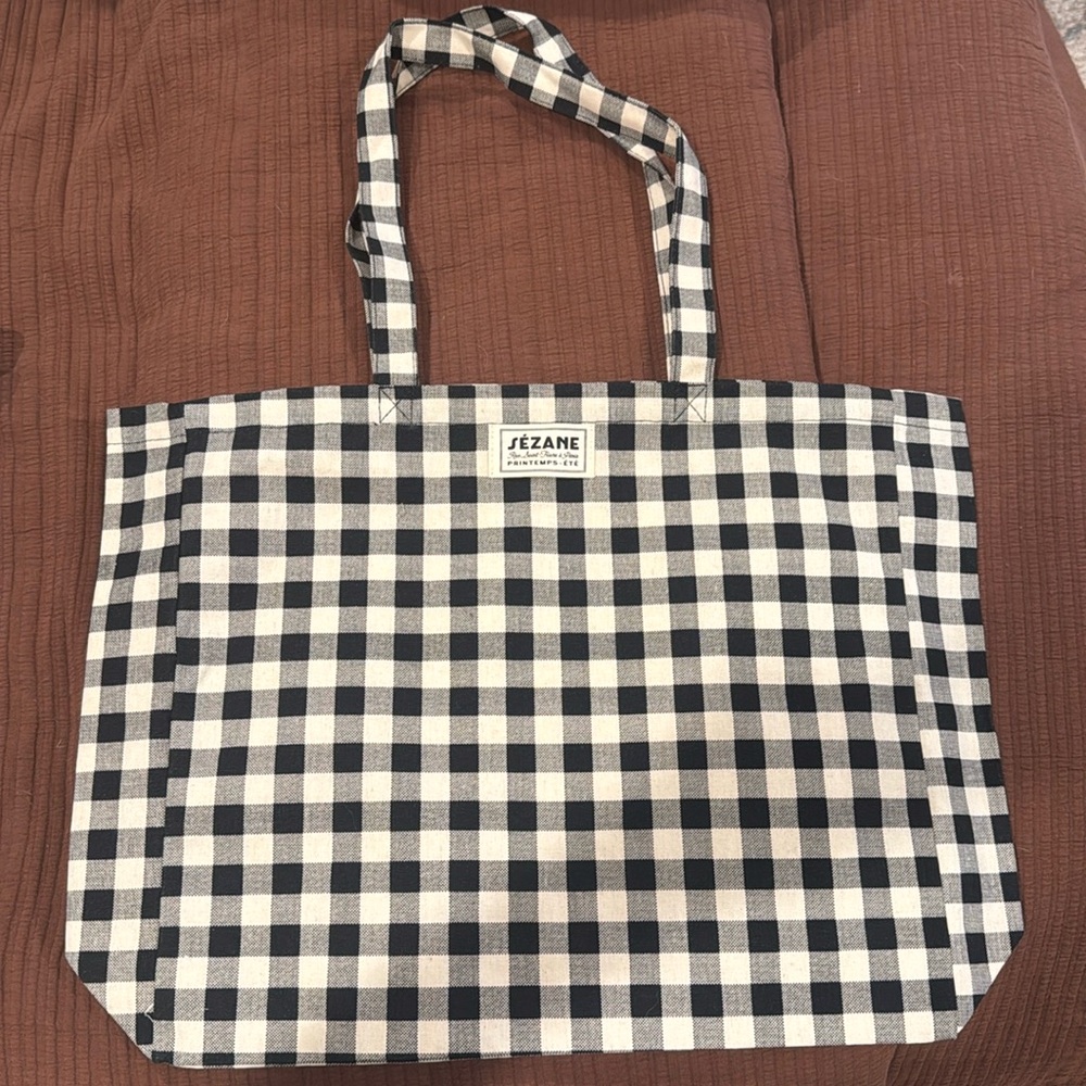 Sezane Black Checkered Tote Bag